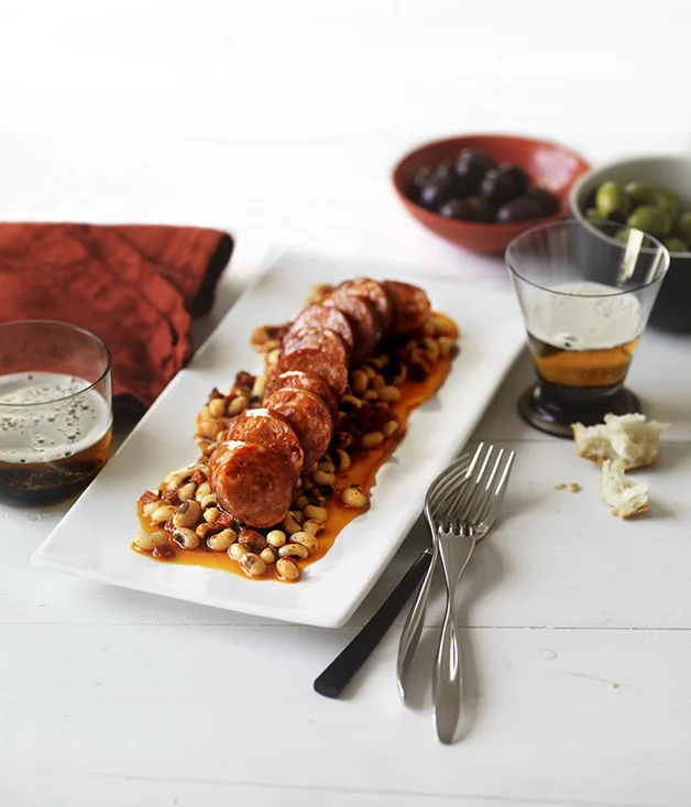 Chorizo with black-eyed beans and chimichurri