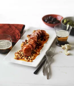 Chorizo with black-eyed beans and chimichurri