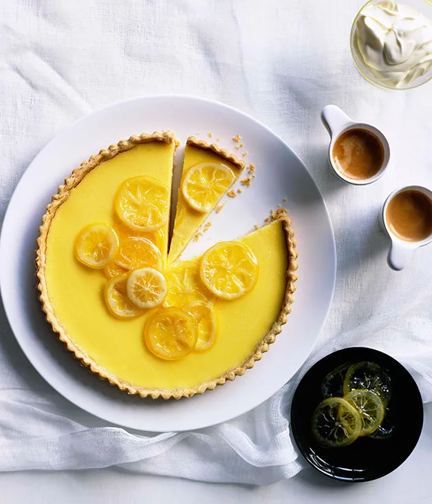 Lemon cream tart with candied lemons