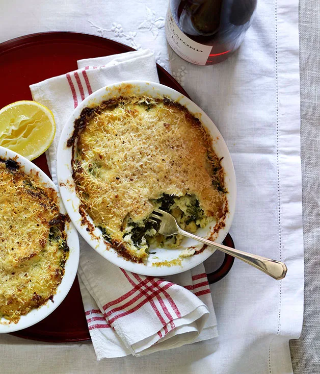 Salt cod and spinach gratin