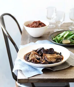 Tung po pork with Siamese watercress and cucumber salad