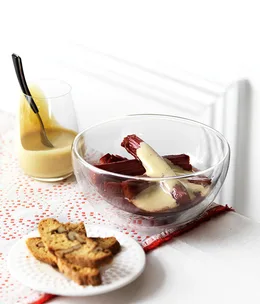 Cinnamon-roasted rhubarb with zabaglione