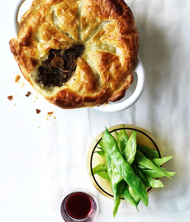 Beef, mushroom and red wine pie