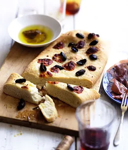 Wild olive and stracchino schiacciata with rosemary oil