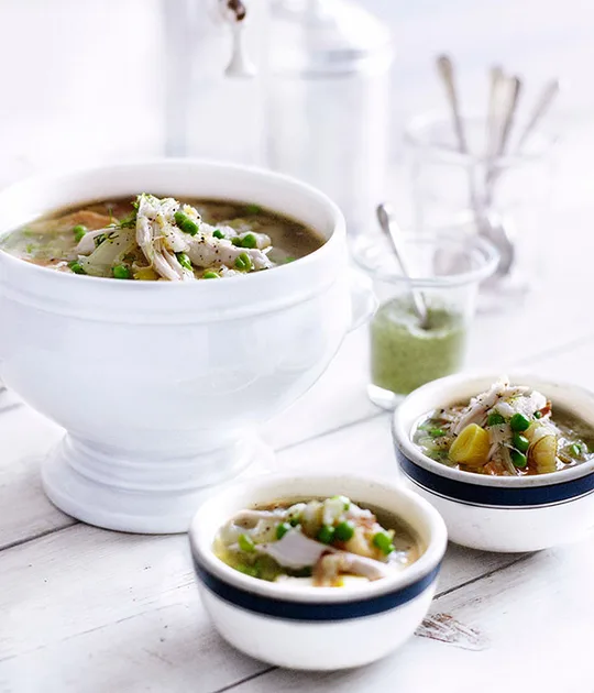 Chicken, Pea and Fennel Broth with Tarragon Sauce