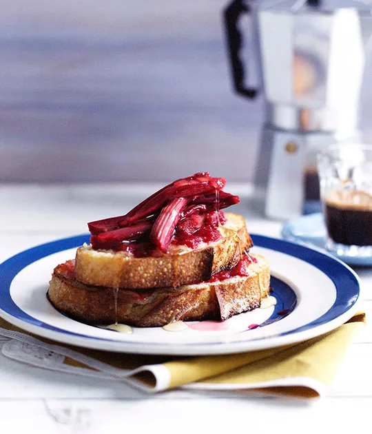 Rhubarb and mascarpone French toast | Gourmet Traveller