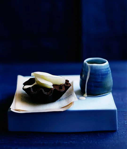 Pear and chocolate fudge tartlets | Gourmet Traveller