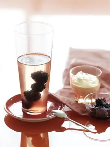 Pink Moscato and blackberry jellies with vanilla cream