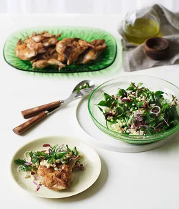 Quail with fregolone Sardo and parsley salad
