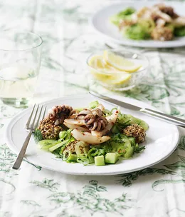 Cuttlefish with green tomato, mint and labne