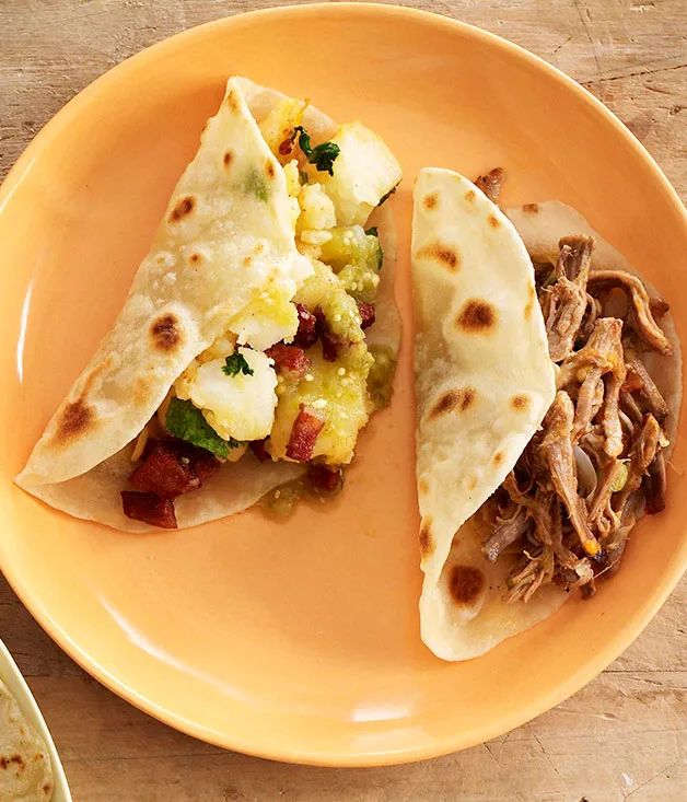 Shredded beef brisket tacos