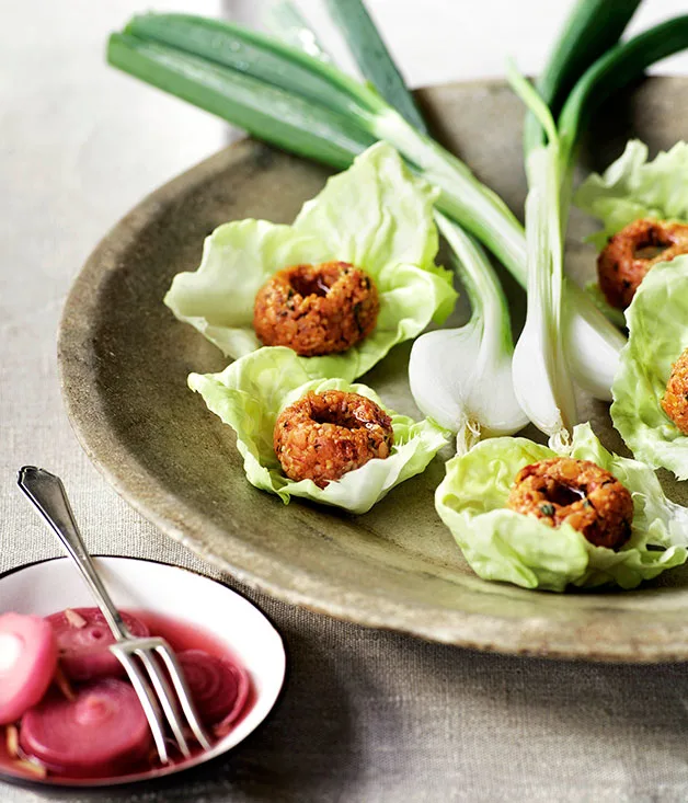 Crunchy red lentil köfte with fresh mint