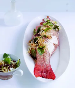 Poached coral trout with hot and sour salad
