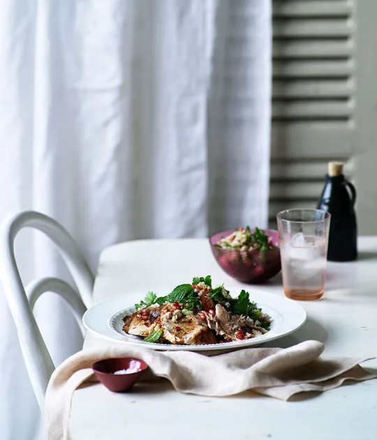 Pomegranate-roasted turkey with cracked wheat salad | Gourmet Traveller