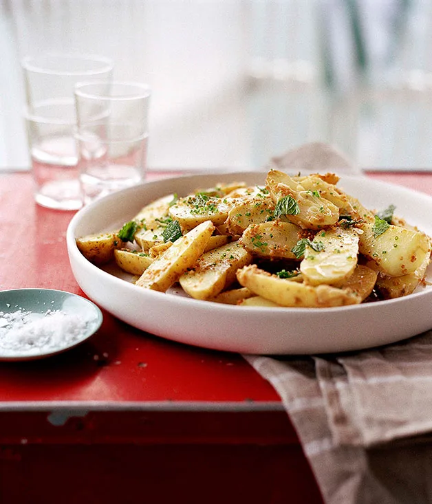 Potato and leek salad with seeded mustard vinaigrette