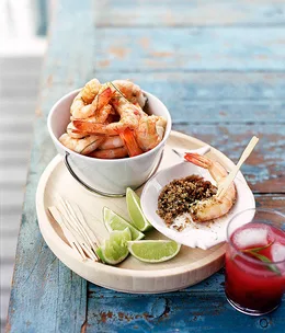 Poached prawns and scampi with chilli and shallot salt