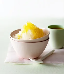 Ginger and lime shaved ice with mango syrup