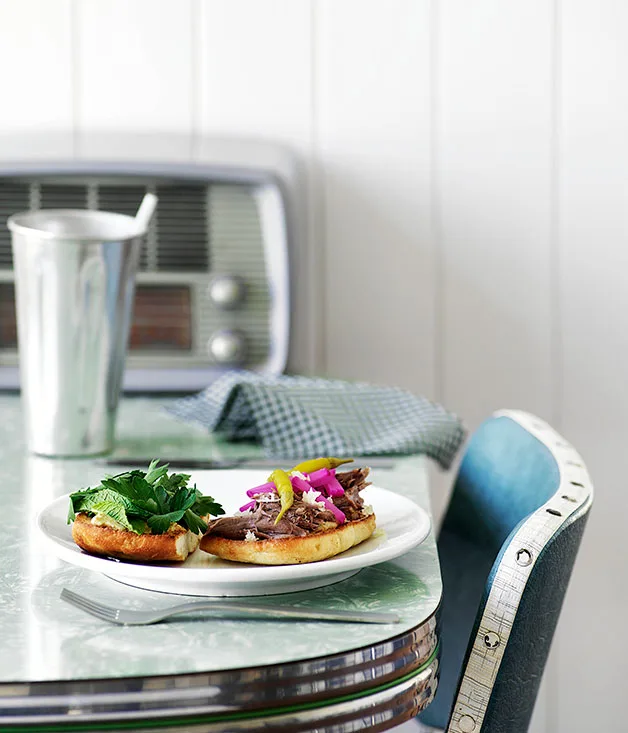 Slow-roasted lamb burgers