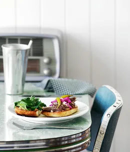Slow-roasted lamb burgers
