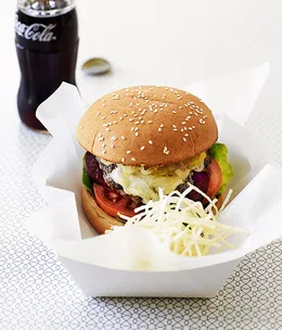 Classic beef burgers with shoestring fries