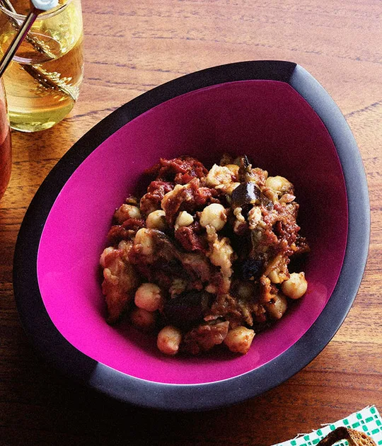 Spiced eggplant and chickpeas | Gourmet Traveller