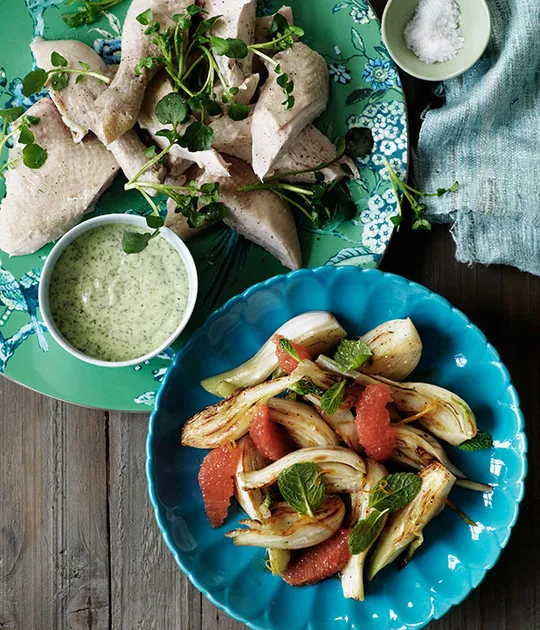 Poached chicken with basil mayonnaise | Gourmet Traveller
