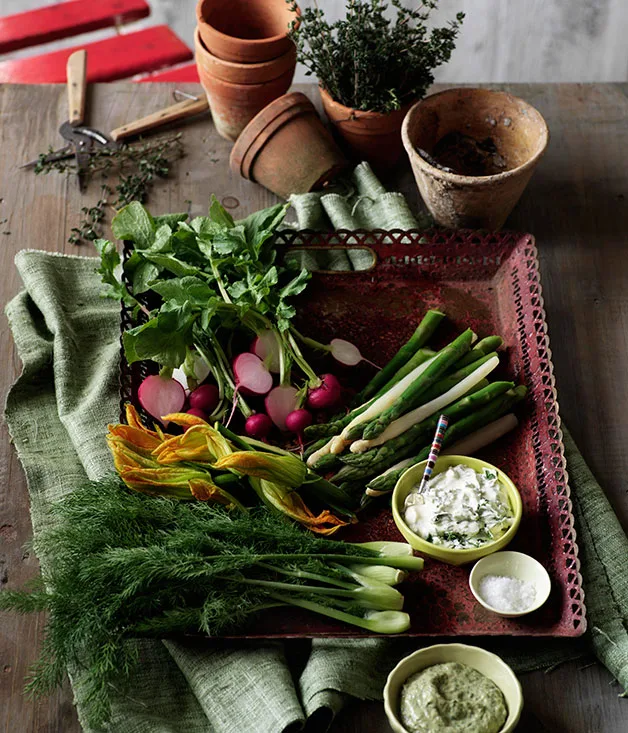 Vegetables with two dipping sauces