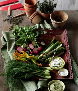 Vegetables with two dipping sauces