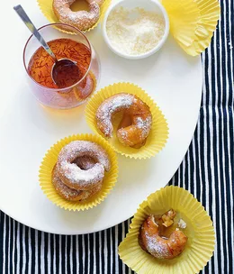 Orange buñuelos with saffron honey