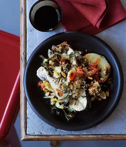 Baked jewfish with vegetables