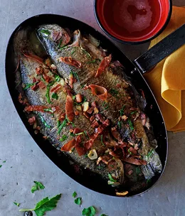 Trout, jamón and cider