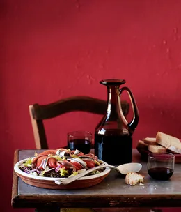 Anchovy, lentil, tomato and onion salad