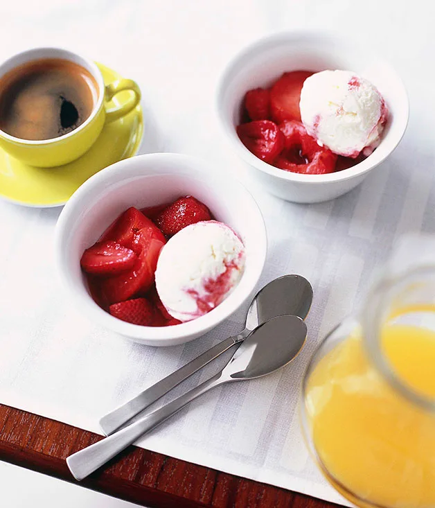 Plum-and-strawberry ripple frozen yoghurt