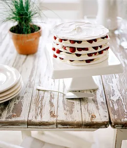 Meringue stack with raspberries and cream