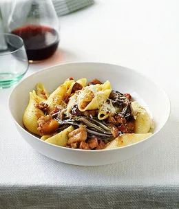 Conchiglie with braised pork belly and radicchio