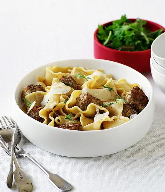 Duck meatballs with lasagnette | Gourmet Traveller