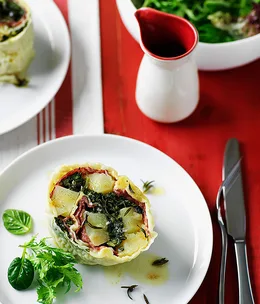 Rotolo of potato, salami and cavolo nero