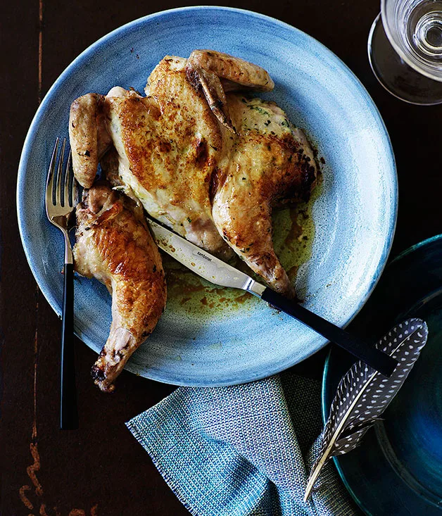Pan-fried lemon and mascarpone spatchcock