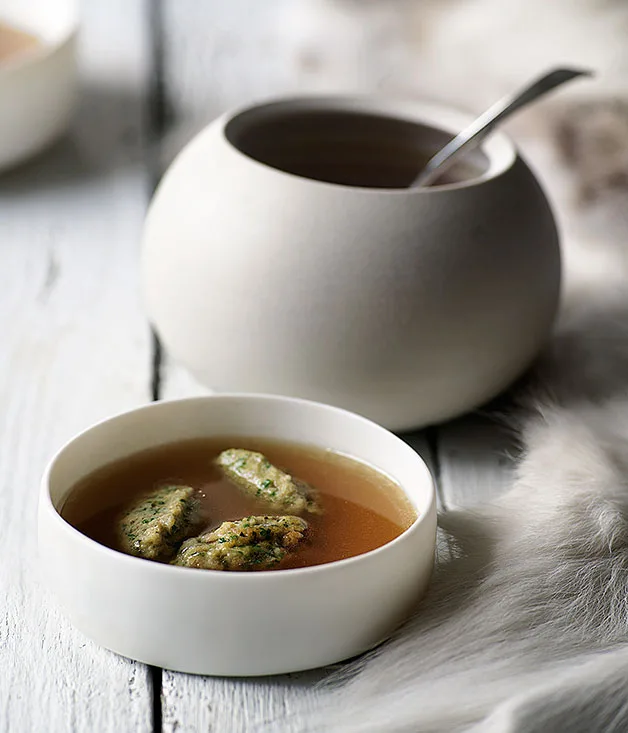 Chicken broth with bone marrow dumplings