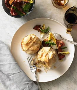 Rice, pine mushroom and Taleggio pies