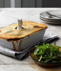 Herbed duck and rabbit pie with suet crust