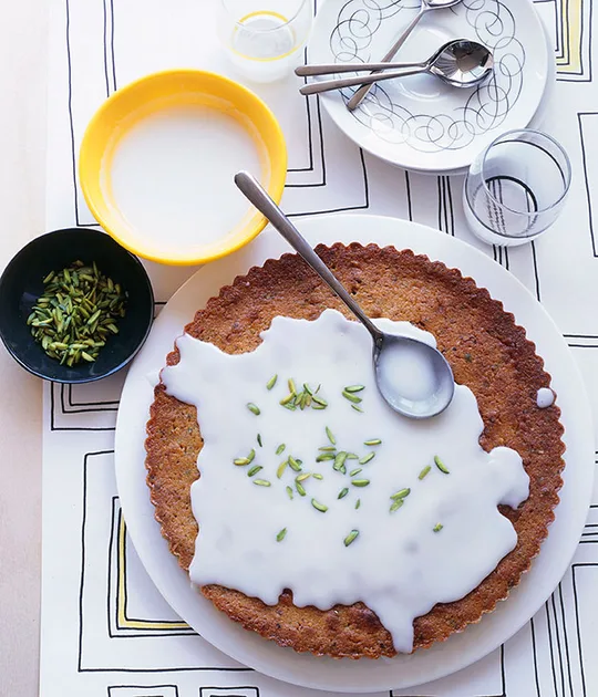 Pistachio and saffron cake with yoghurt glaze | Gourmet Traveller