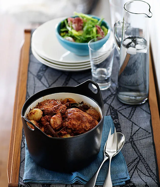 Chicken Kokkinisto with baby onions