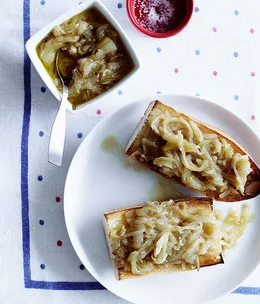 Slow-cooked garlic and onion with toasted baguette