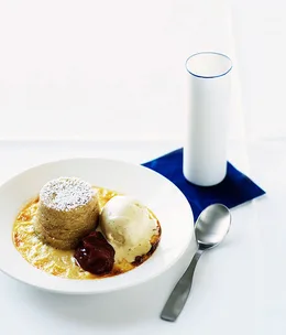 Double-baked rhubarb and vanilla soufflés