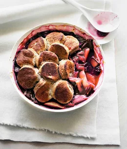 Rhubarb, apple and cinnamon cobbler