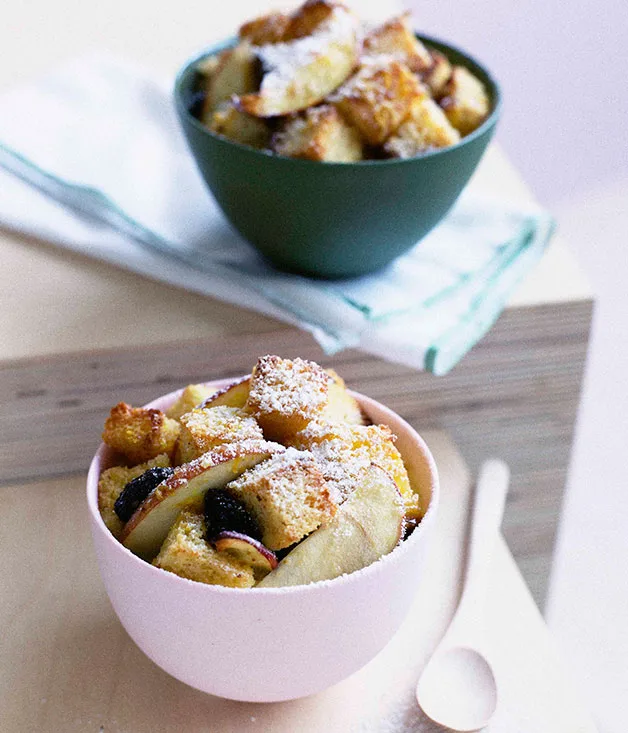 Apple, raisin and brioche pudding