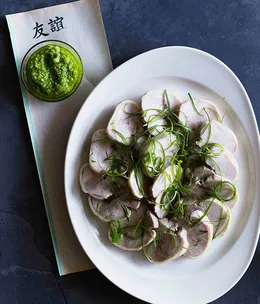 Drunken chicken salad with green onion and ginger dressing