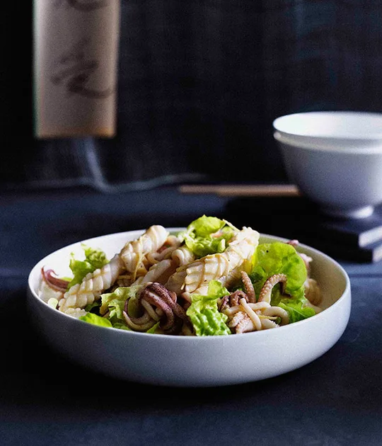 Calamari salad with torn lettuce | Gourmet Traveller