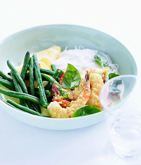 Rice Noodles with Snake Beans, Prawns & Holy Basil